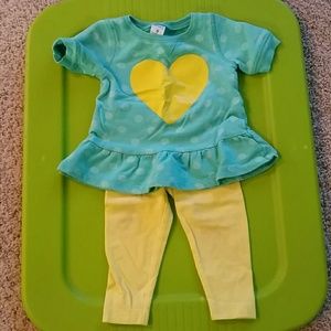 Matching teal and yellow heart outfit